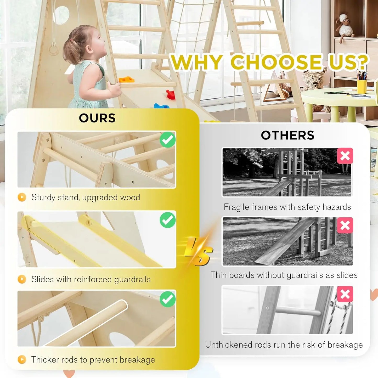 9 in 1 Indoor Jungle Gym for Kids Climbing Wall and Slide