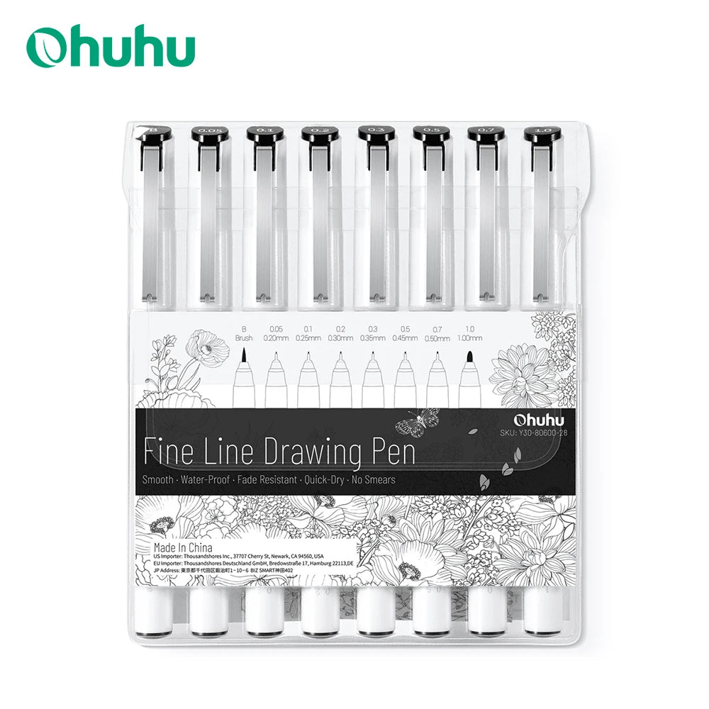 Ohuhu Micro Pen Fineliner 8 Pack Fine Point Drawing Pens
