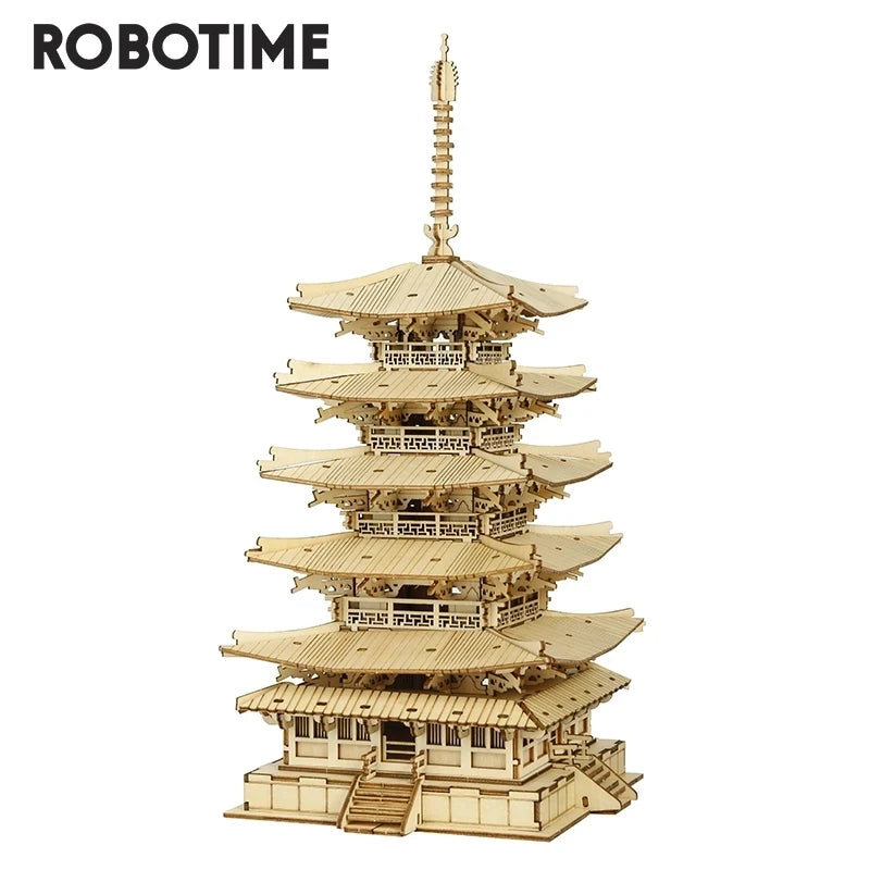 Robotime Rolife 275 Piece DIY 3D Wooden Pagoda Puzzle Toy