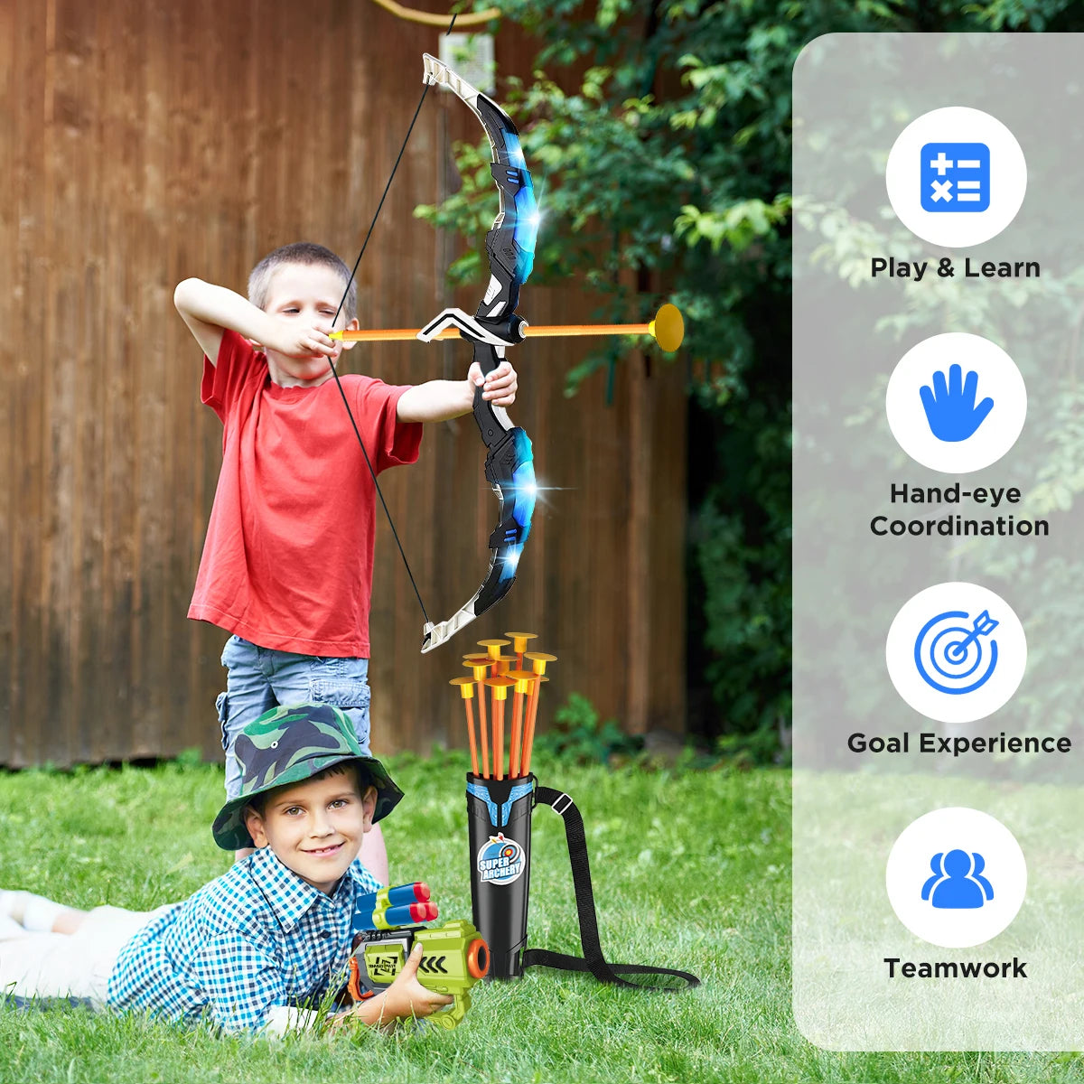 VATOS LED Archery Toy Set With Suction Cup Target Board