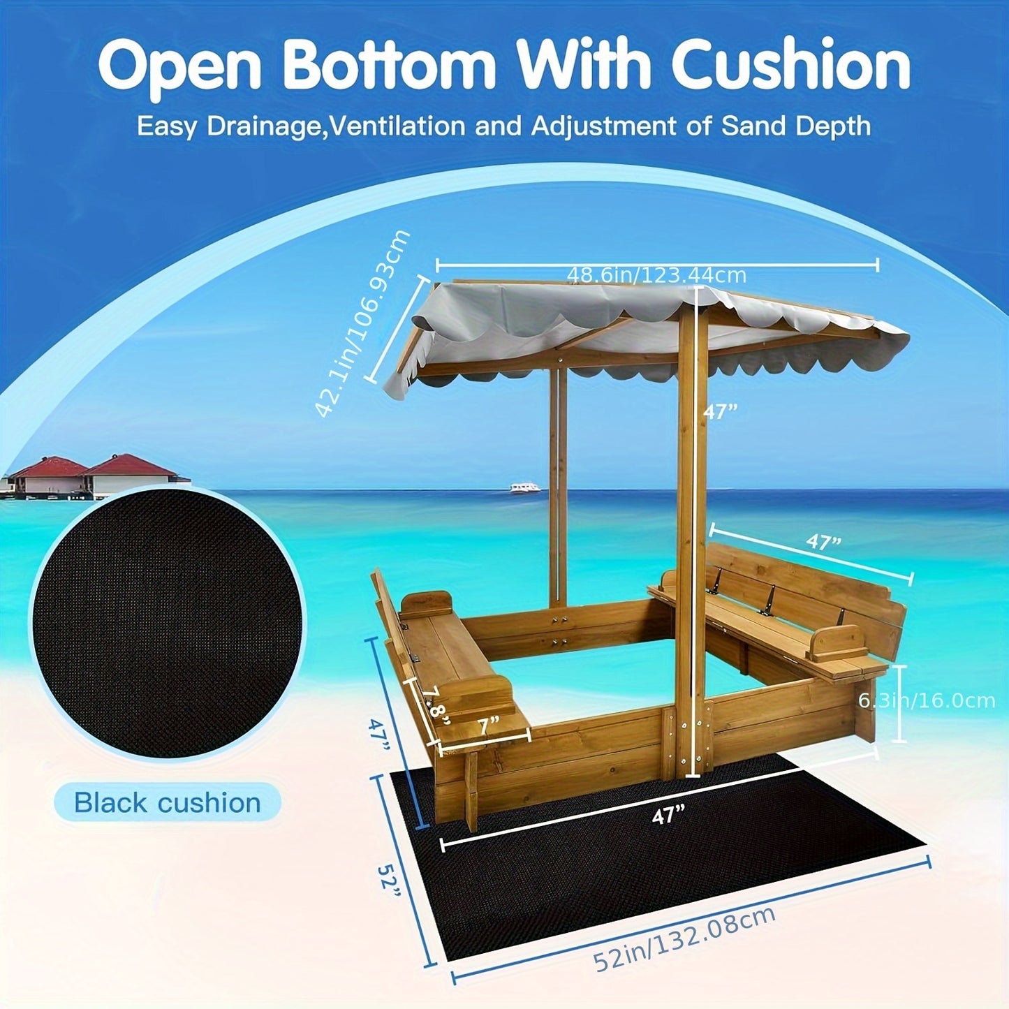 Petscosset Wooden Sandbox With Lid Canopy And Benches