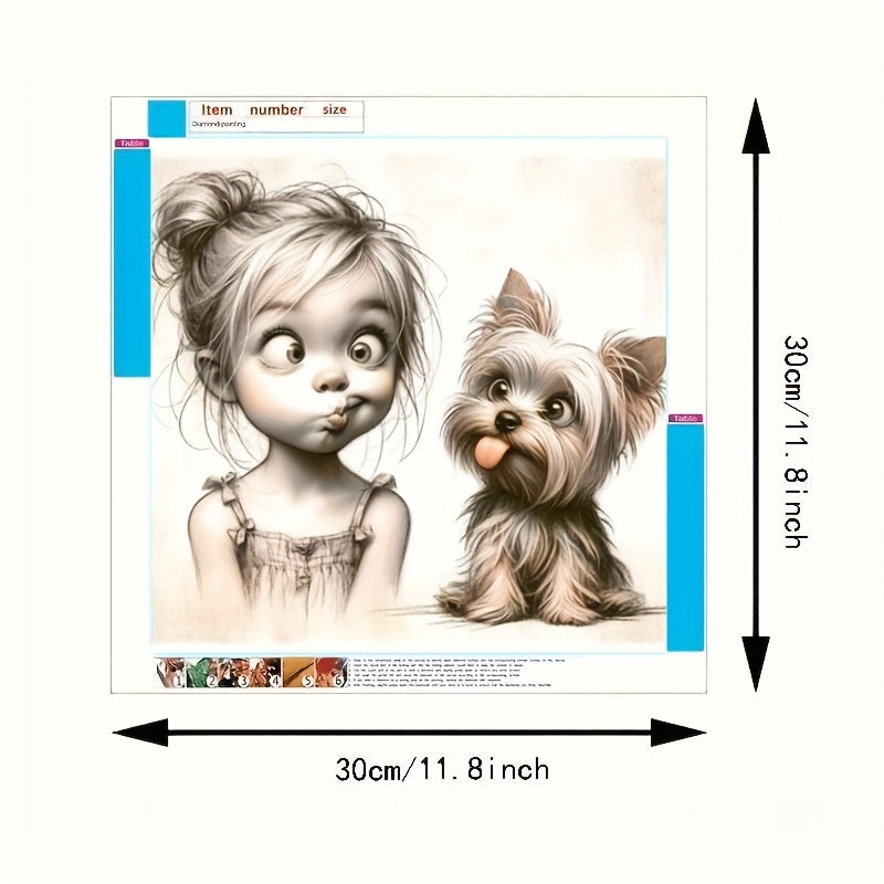Diamond Art DIY Full Round Grumpy Face With Kid Dog