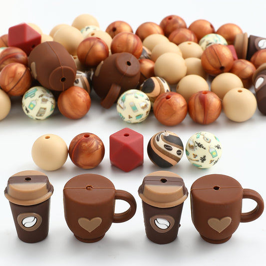 Coffee Themed Silicone Beads Set 33 Pieces For DIY Crafts