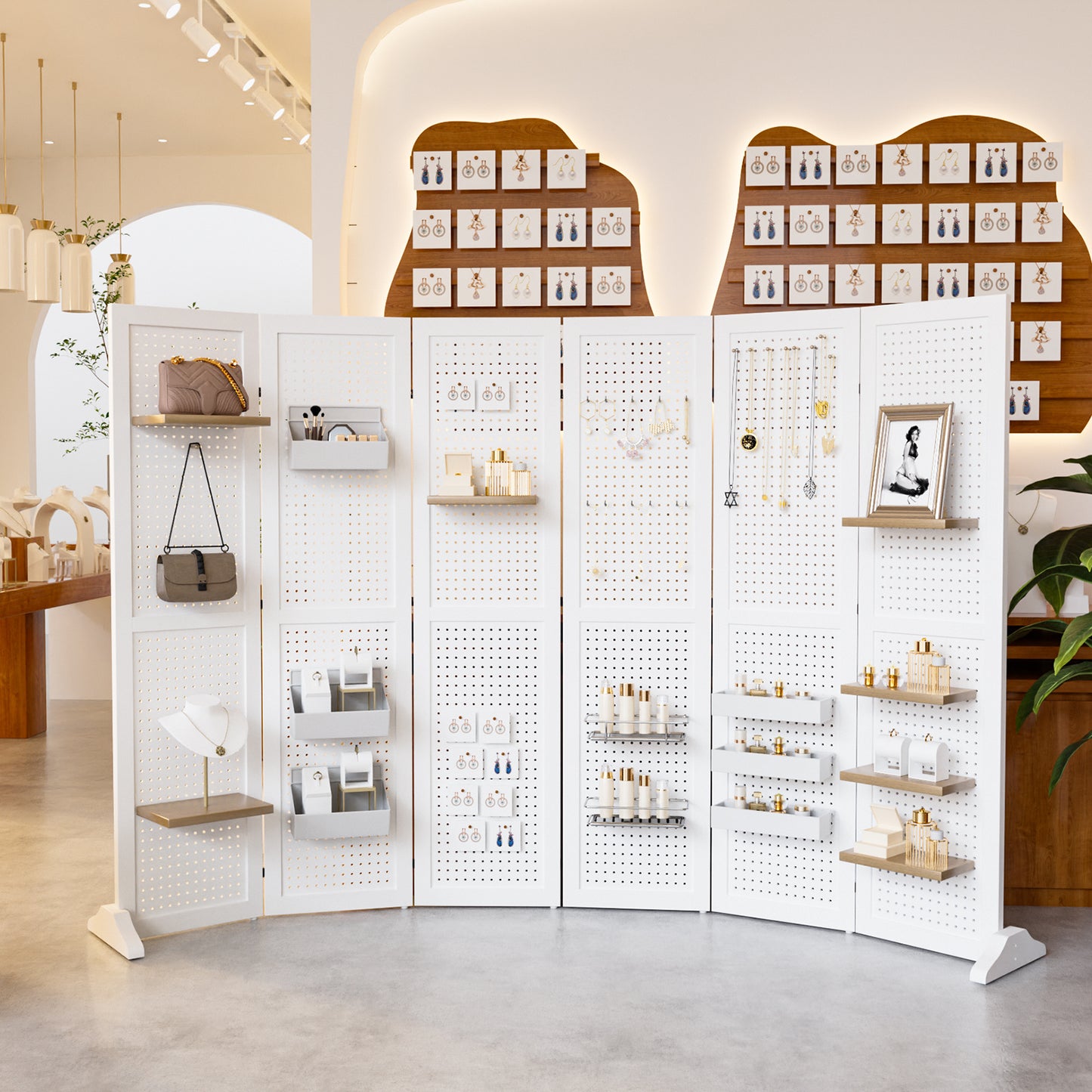 5 Ft Wood Freestanding Pegboard Room Divider Organizer