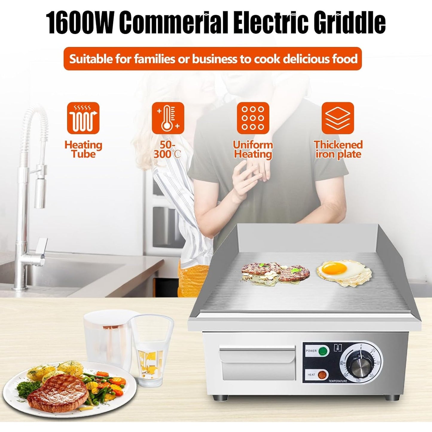 Rovsun 14 Inch Electric Flat Top Grill Teppanyaki Pro