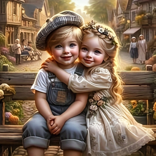 Little Boy And Little Girl 5D Diamond Painting Kit Round Mosaic
