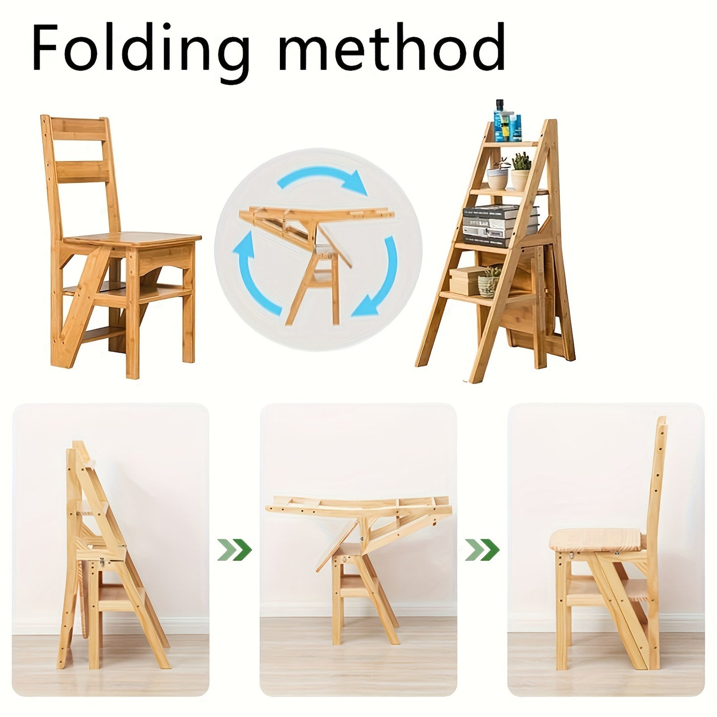 Four In One Solid Wood Ladder Stool For Kitchen And Bath