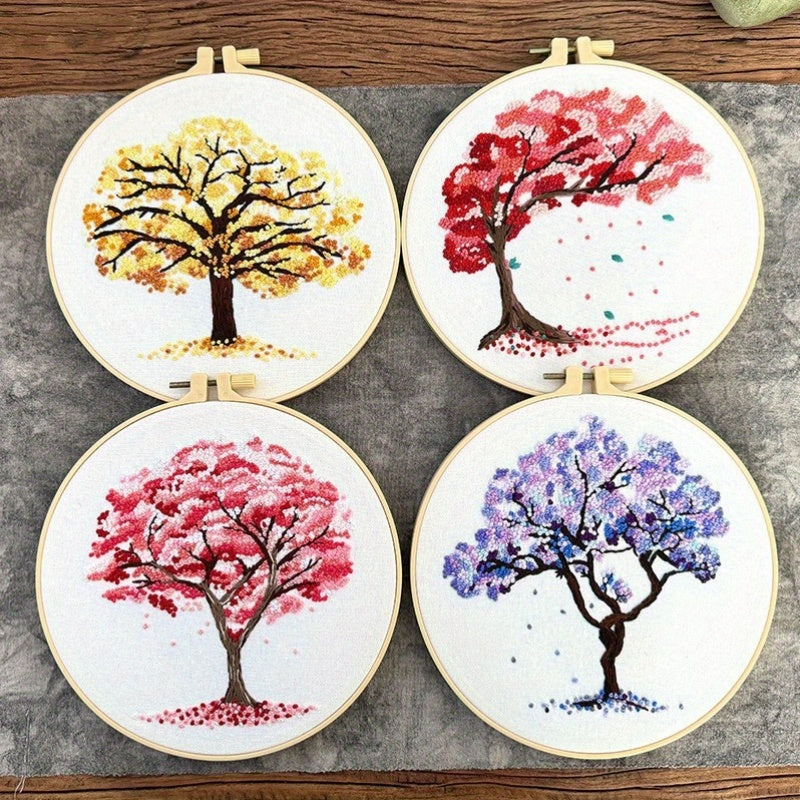 All Season Tree Cross Stitch Kit With Pre Printed Fabric