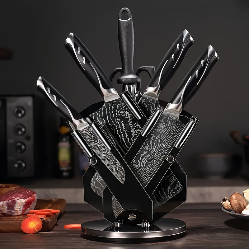 Damascus Kitchen Knife Set 7 Piece Universal Holder