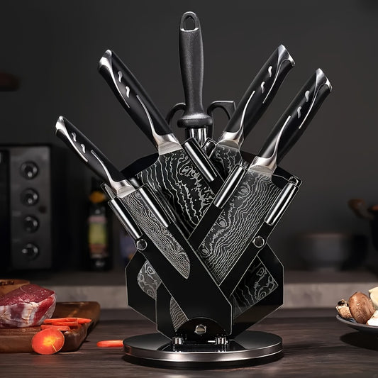 Damascus Kitchen Knife Set 7 Piece Universal Holder