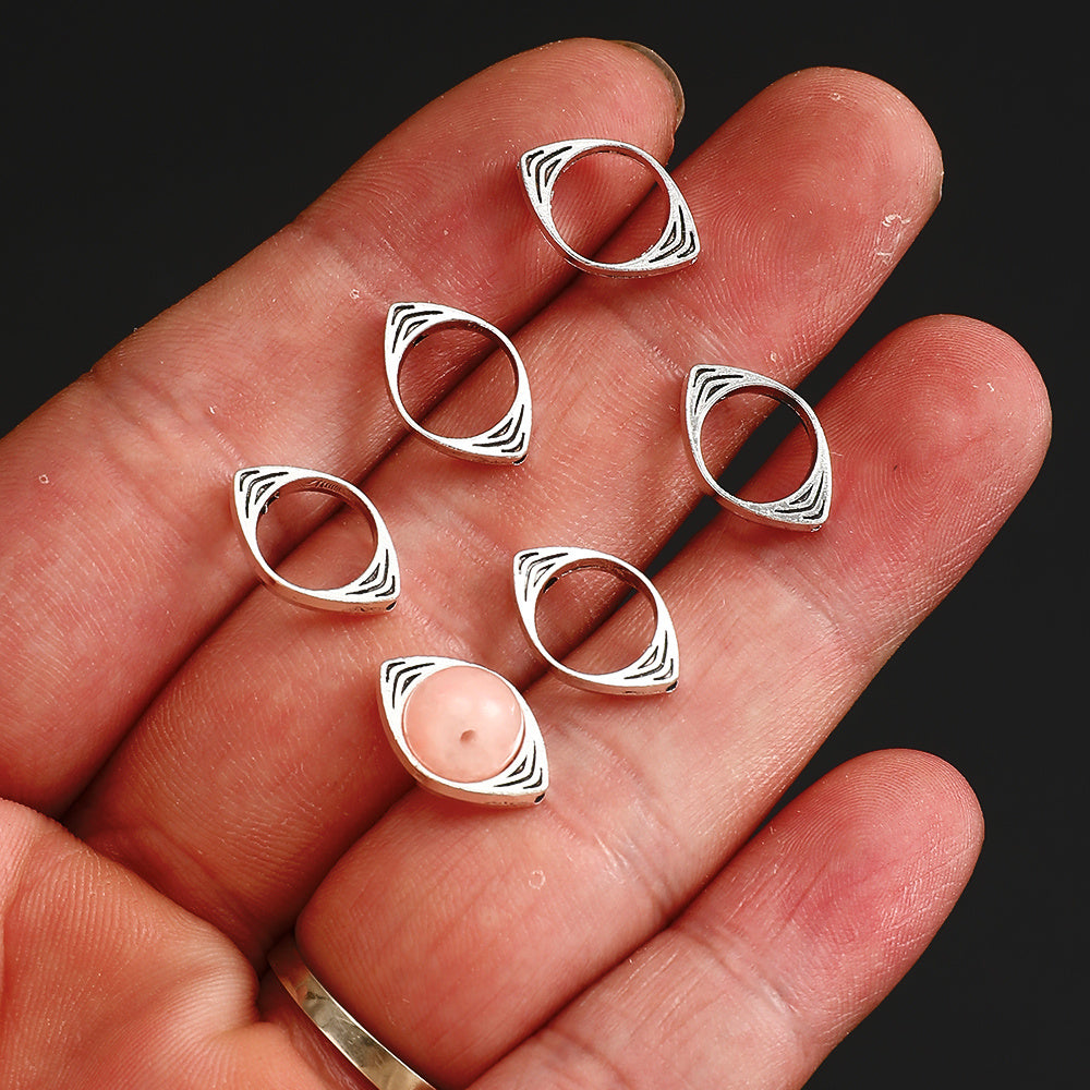 Antique Silvery Evil Eye Bead Frames Alloy Oval Spacers