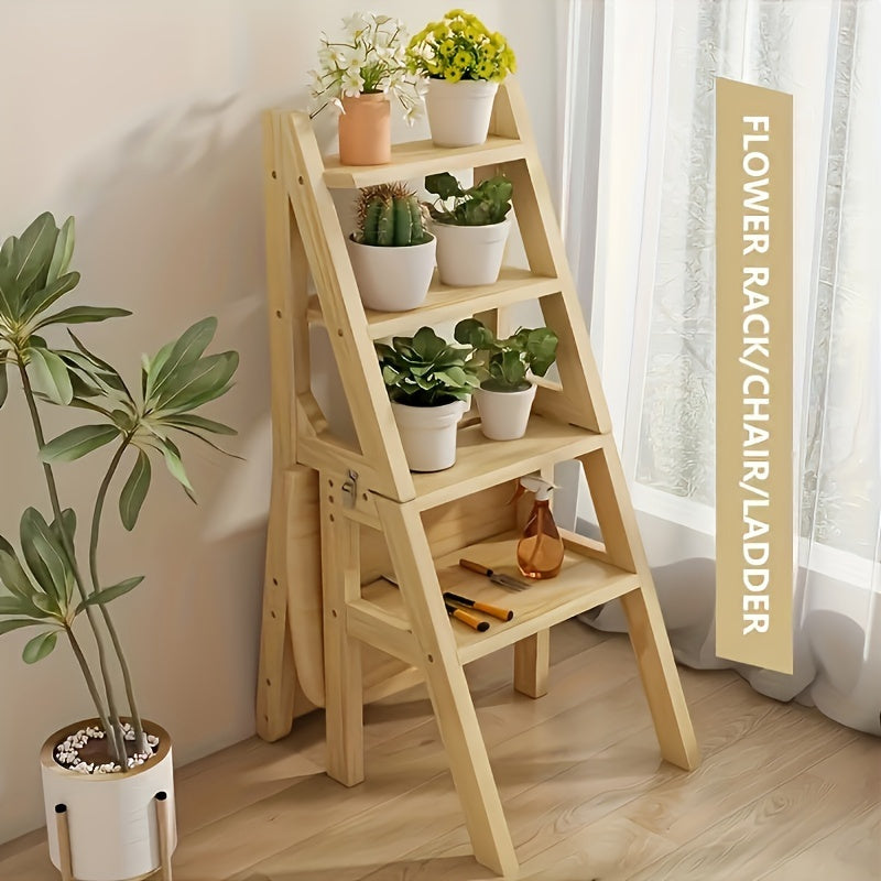 Four In One Solid Wood Ladder Stool For Kitchen And Bath