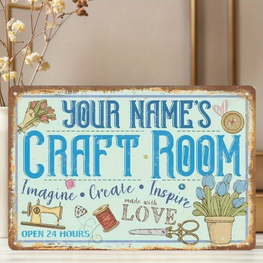 Customizable Your Name Craft Room Metal Sign 12x8 Blue