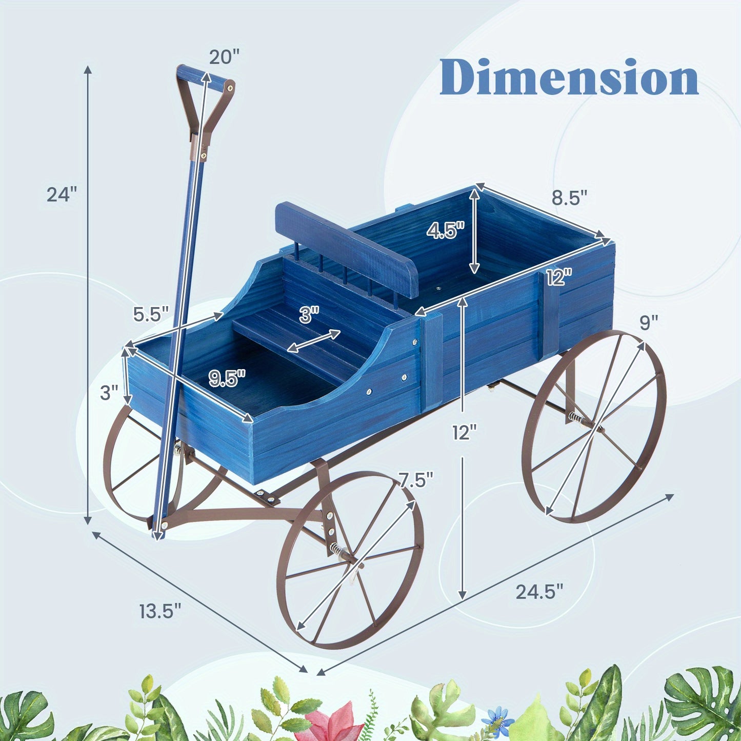 Spacious Rustic Fir Wood Garden Wagon Planter With Wheels