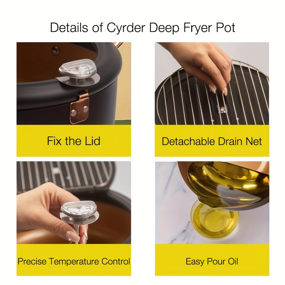 Green 4.3L Tempura Fryer Pot 11Inch Thermometer Nonstick