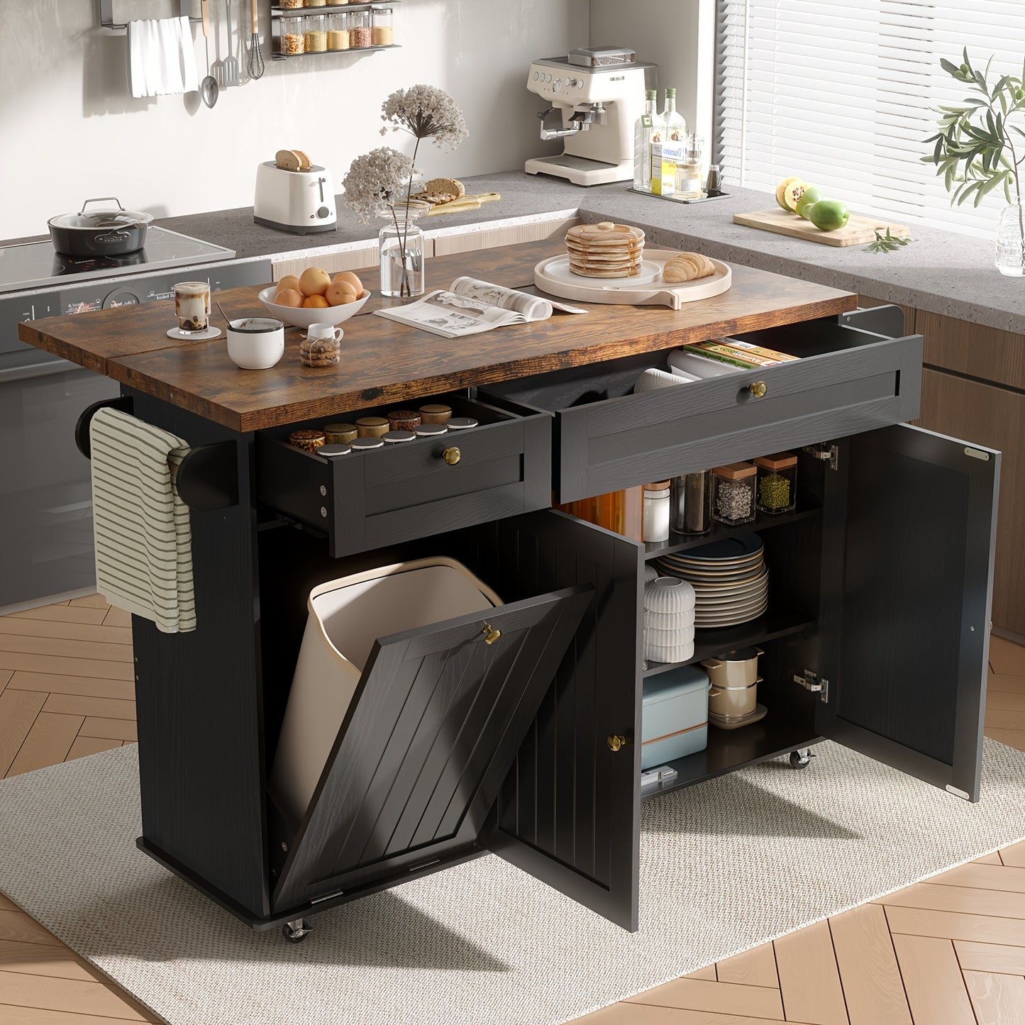 60 Inch Mobile Kitchen Island Cart With Power Outlet