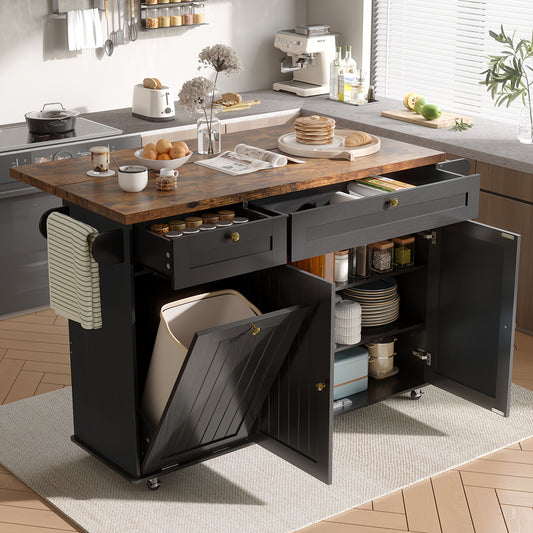 60 Inch Mobile Kitchen Island Cart With Power Outlet