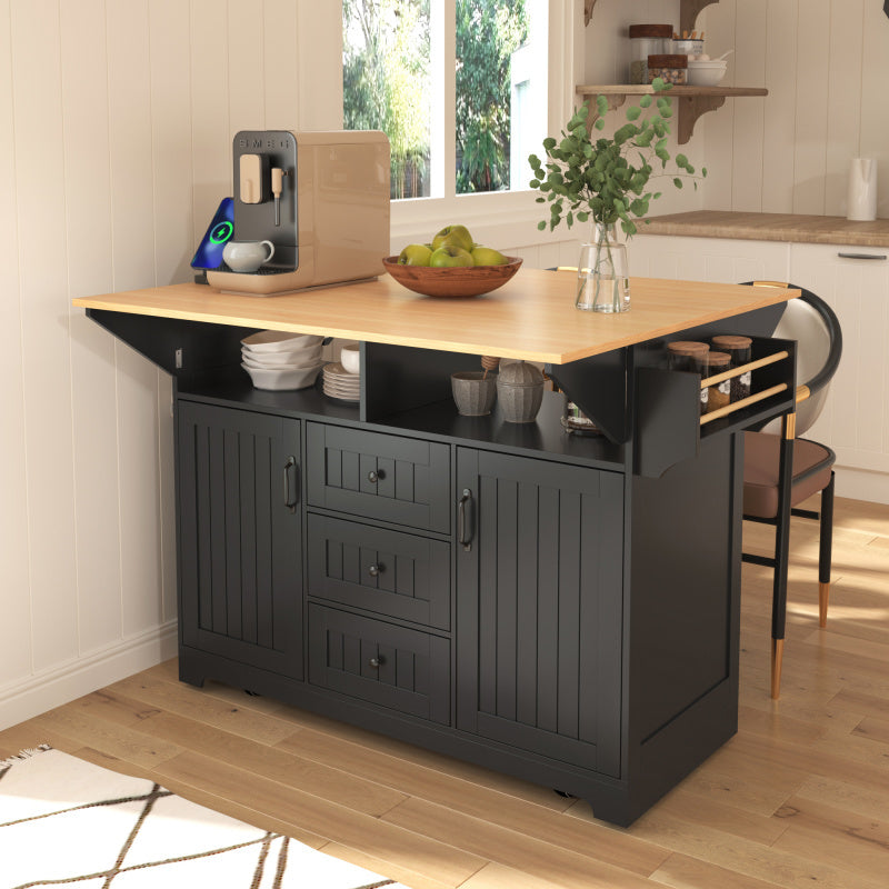 Mobile Kitchen Island With Power Outlet And Drop Leaf