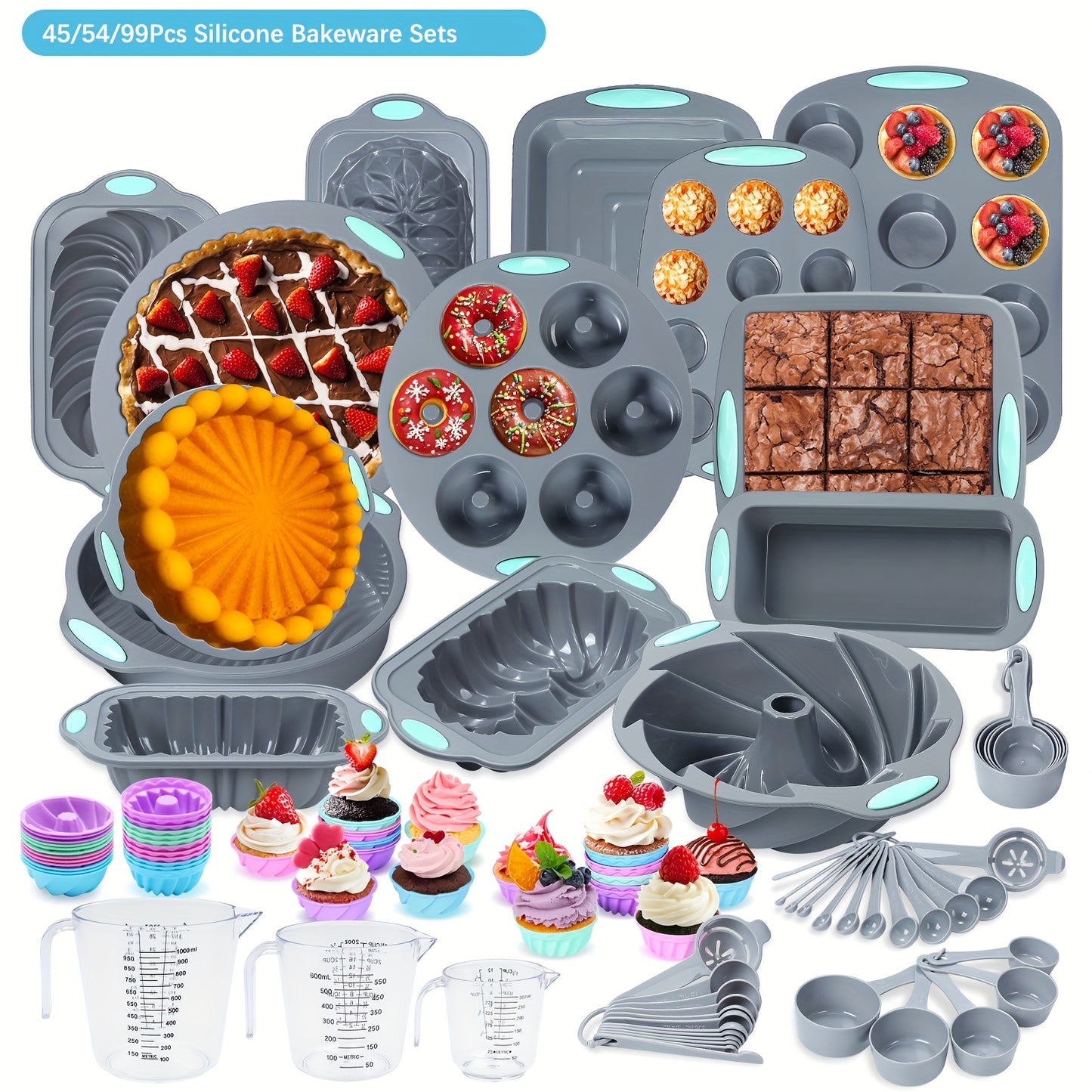 Silicone Bakeware Set 45 54 99 Pcs Nonstick Pans Grey