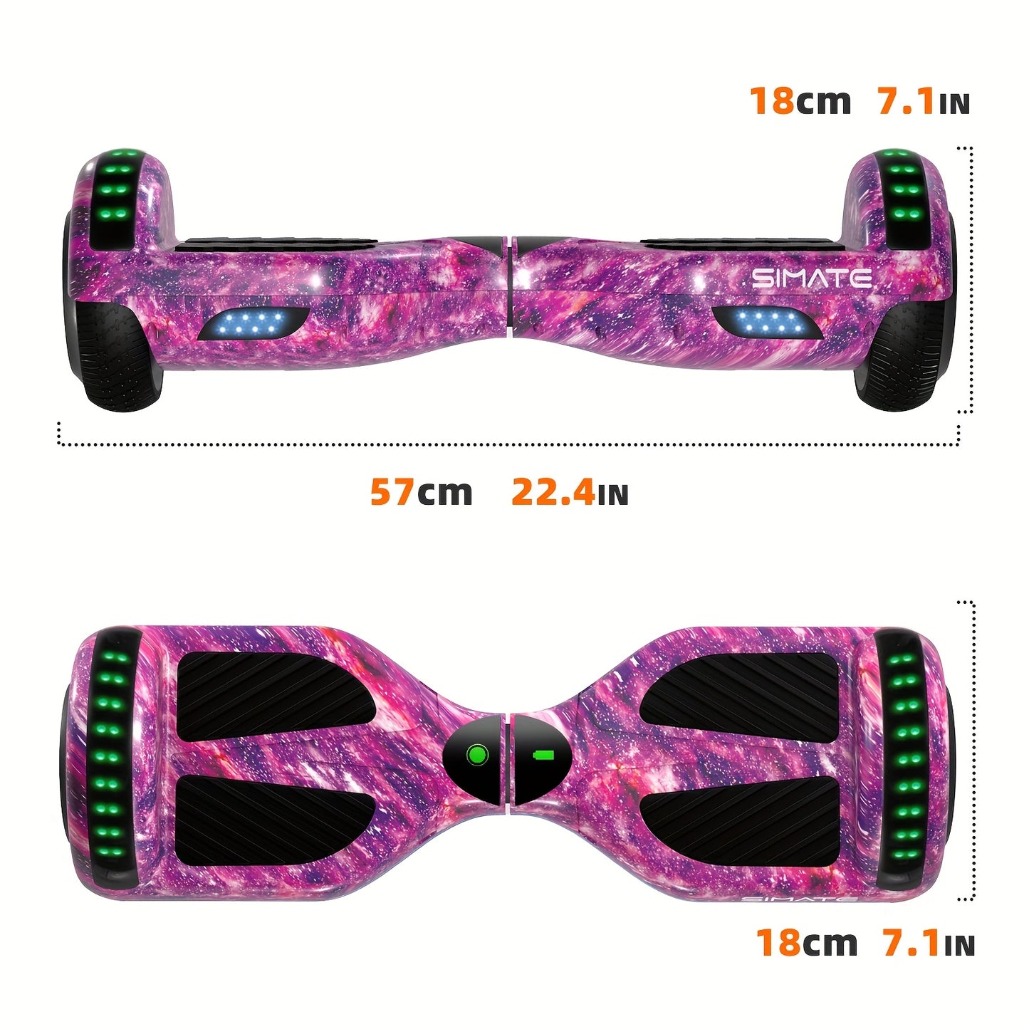 Simate 6.5 Inch Self Balancing Hoverboard Led Lights 7.5mph