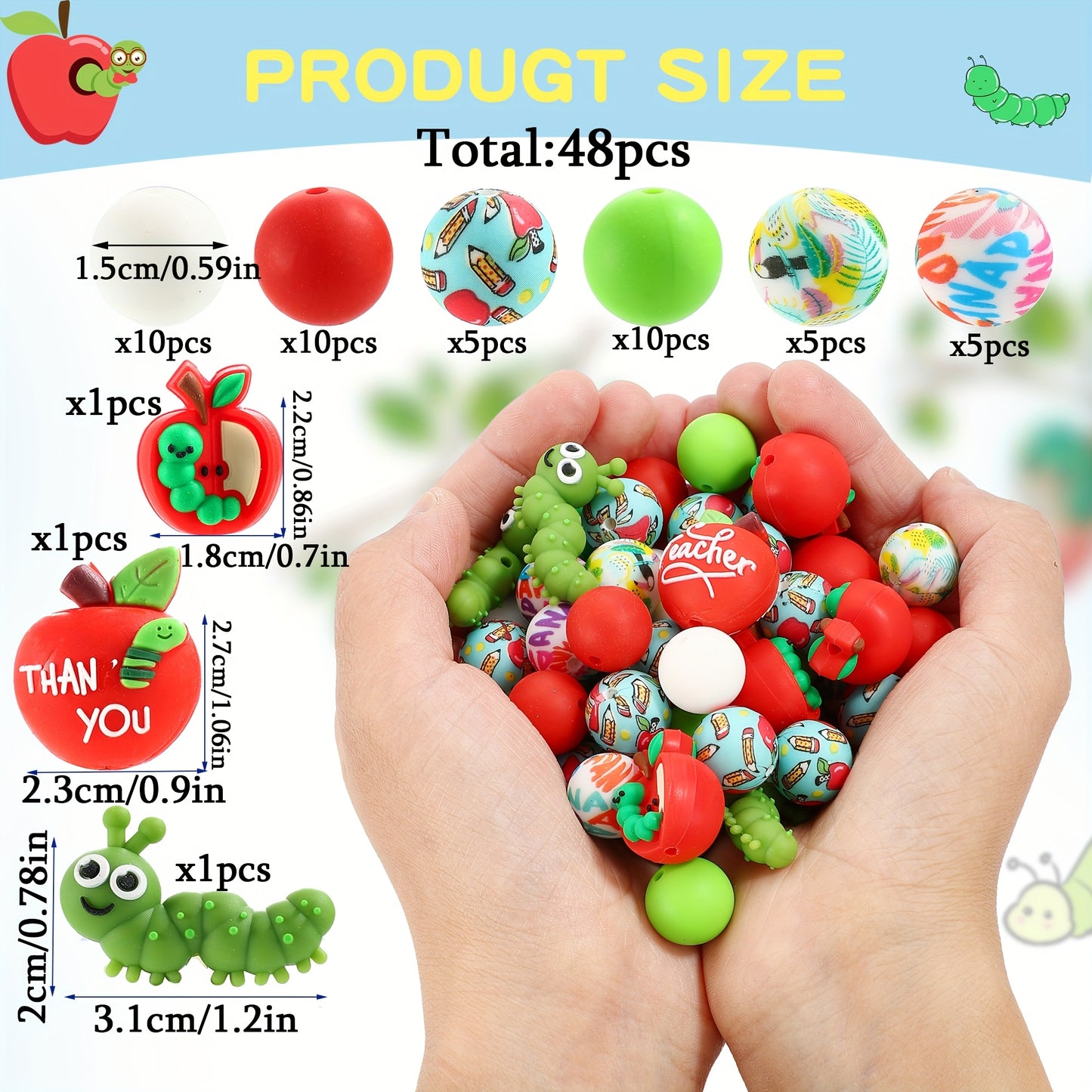 Teacher Spring Silicone Bead Set For Keychains And Jewelry