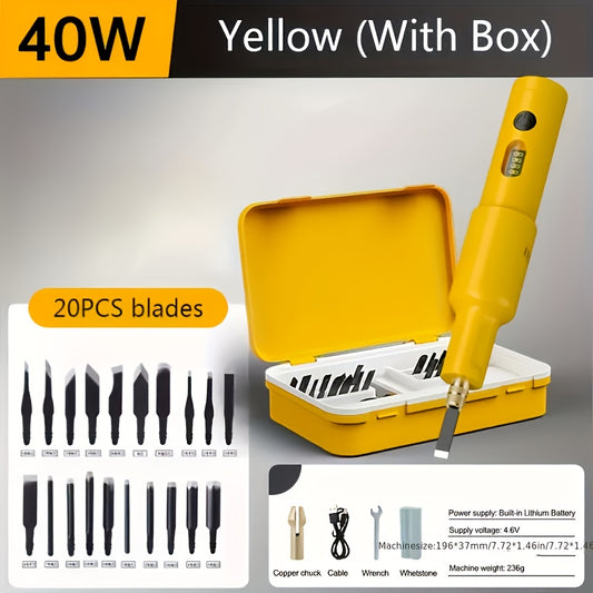 Electric Wood Carving Tool With 20 Blades Pro Grade