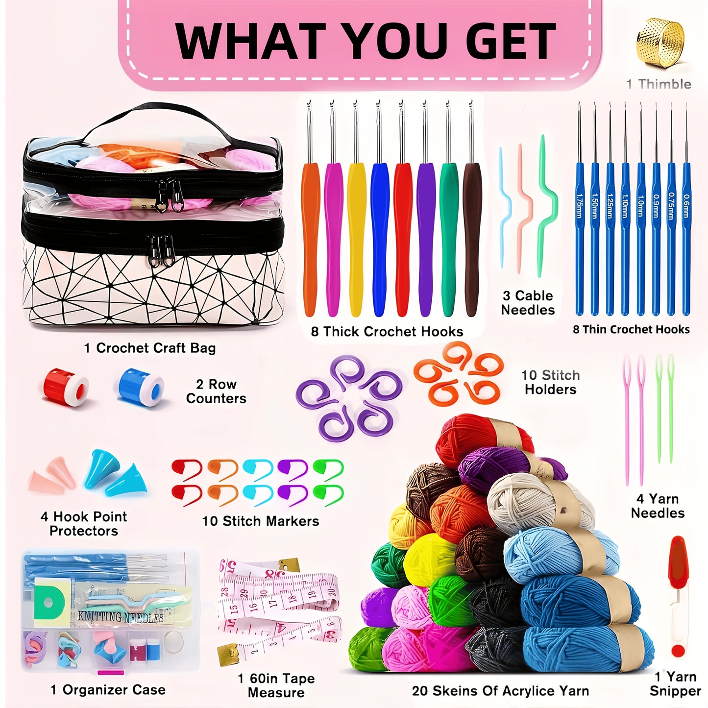 Beginner Crochet Set With Hook And Storage Bag For Adults