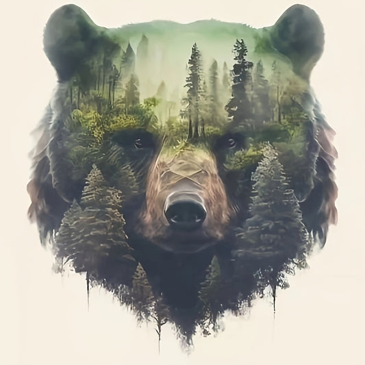 5D Diamond Painting Kit Round Diamonds Bear Forest Scene