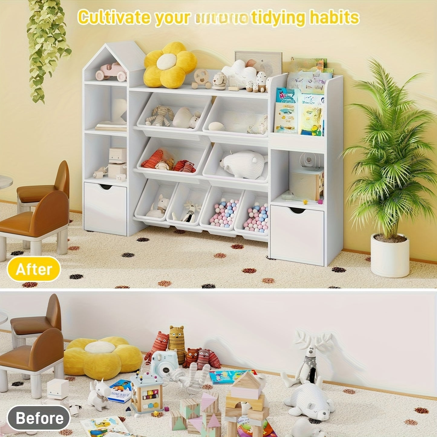 Versatile White 8-Bin 4-Tier Organizer with Wheels