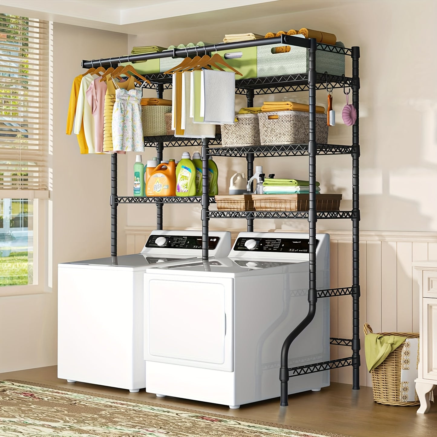 Heavy Duty Freestanding Laundry Rack 6 Shelves And Rods