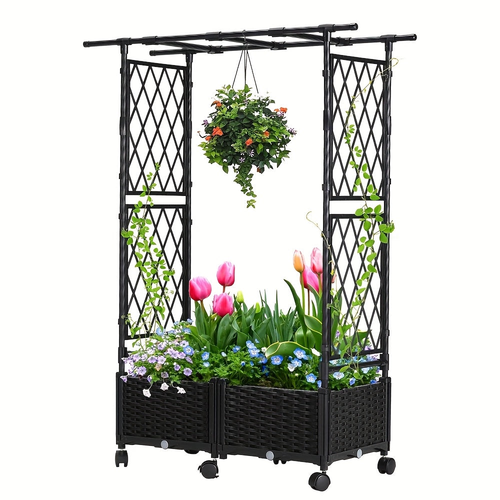 Garden Trellis And Raised Planter Box For Patio Black