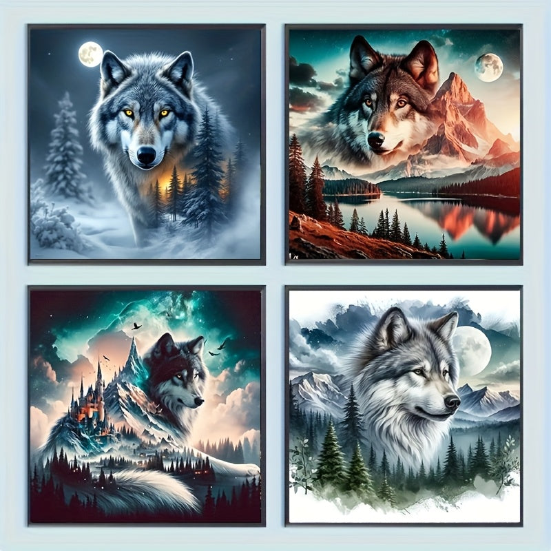4 Pack Animal Landscape Diamond Painting Wolf Wall Decor