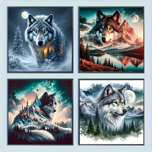 4 Pack Animal Landscape Diamond Painting Wolf Wall Decor