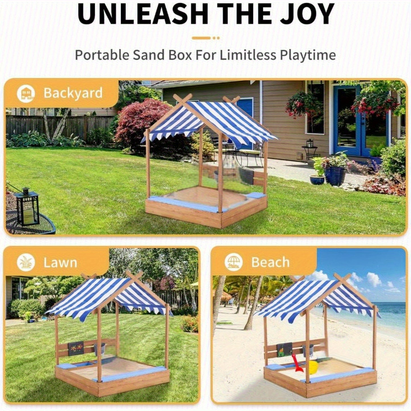 49 Inch Sandbox With Canopy And Playhouse Outdoor Kit