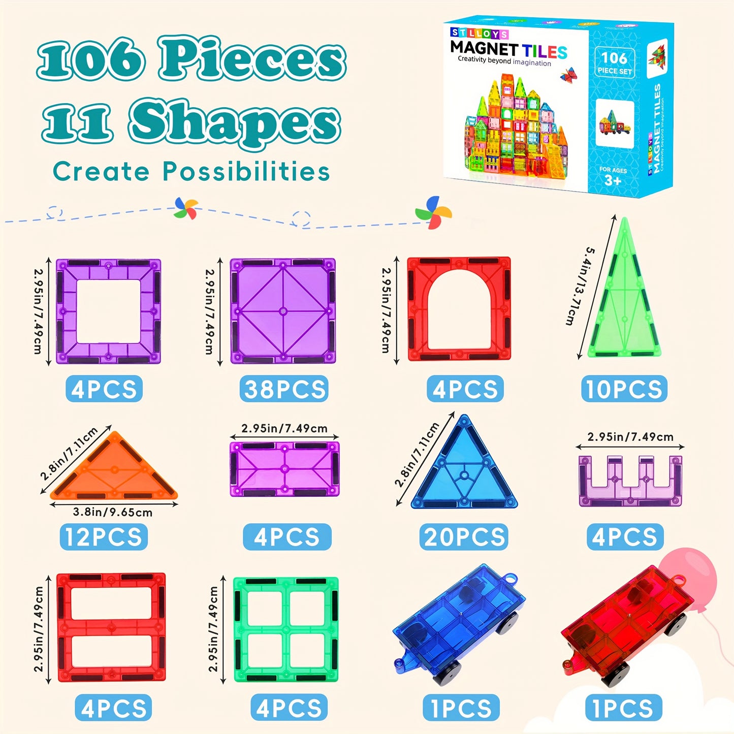 Magnetic Tiles Building Blocks Set 136 106 Pieces STEM Toys