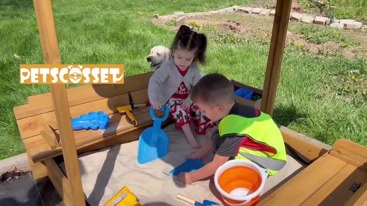 Petscosset Wooden Sandbox With Lid Canopy And Benches