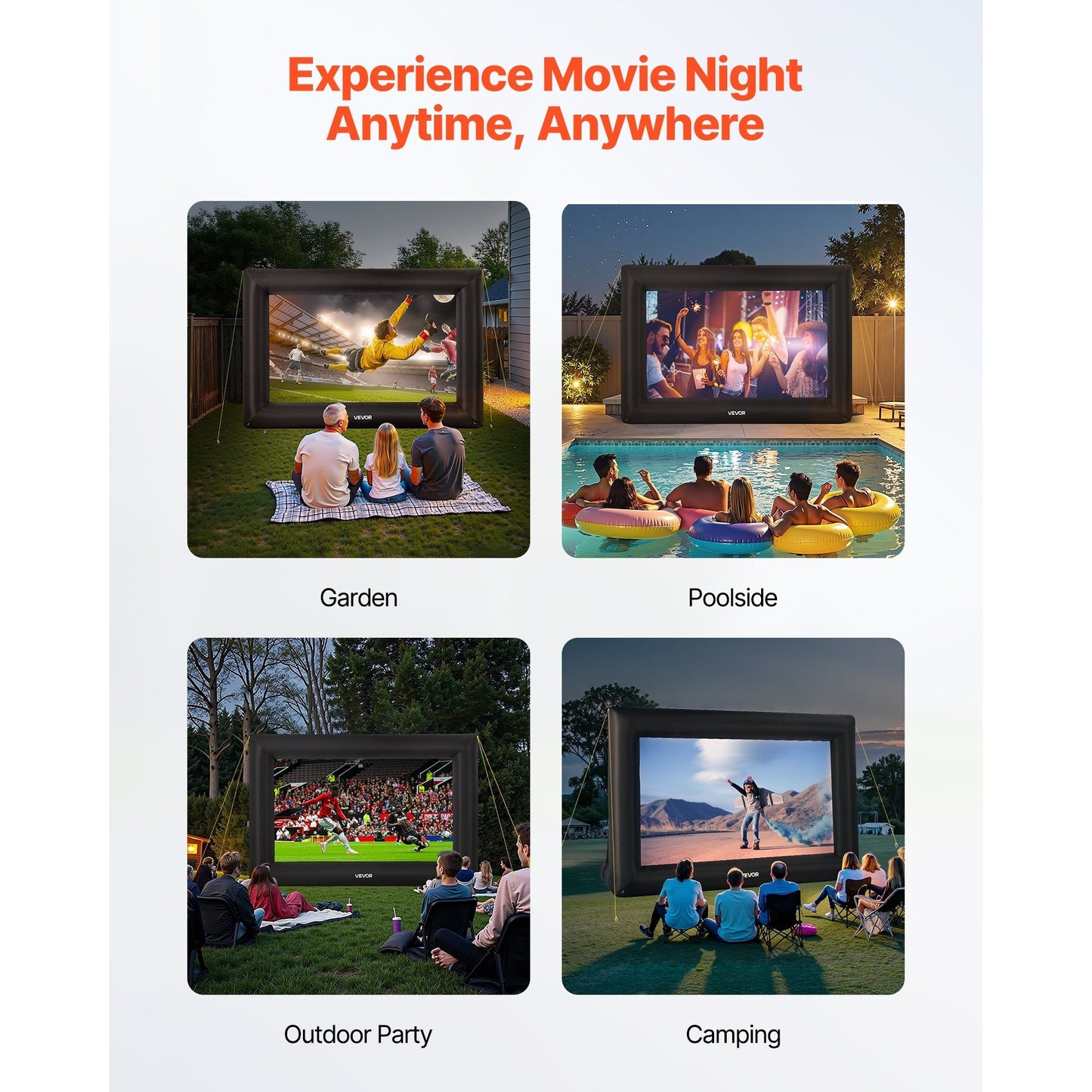 VEVOR Inflatable Projector Screen 14 16 20ft Outdoor