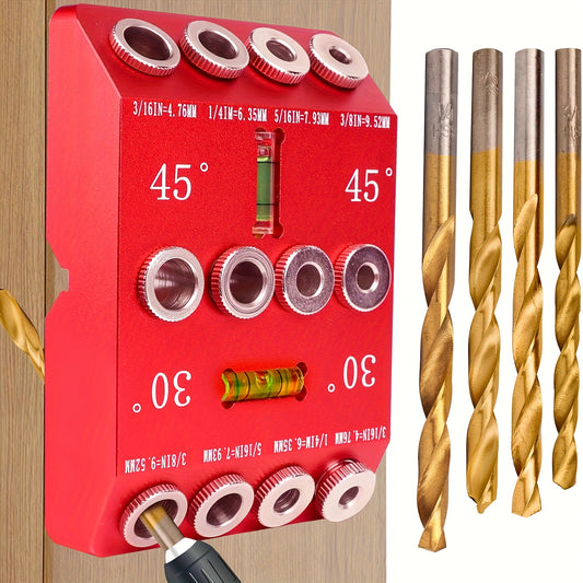 30 45 90 Degree Drill Guide Jig With 4 Bits Aluminum Precision Alignment Stairs Decks Cable Railings Wood Posts