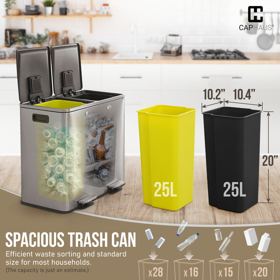 Caphaus Black Dual Trash Can With Double Lid And Recycle Bin