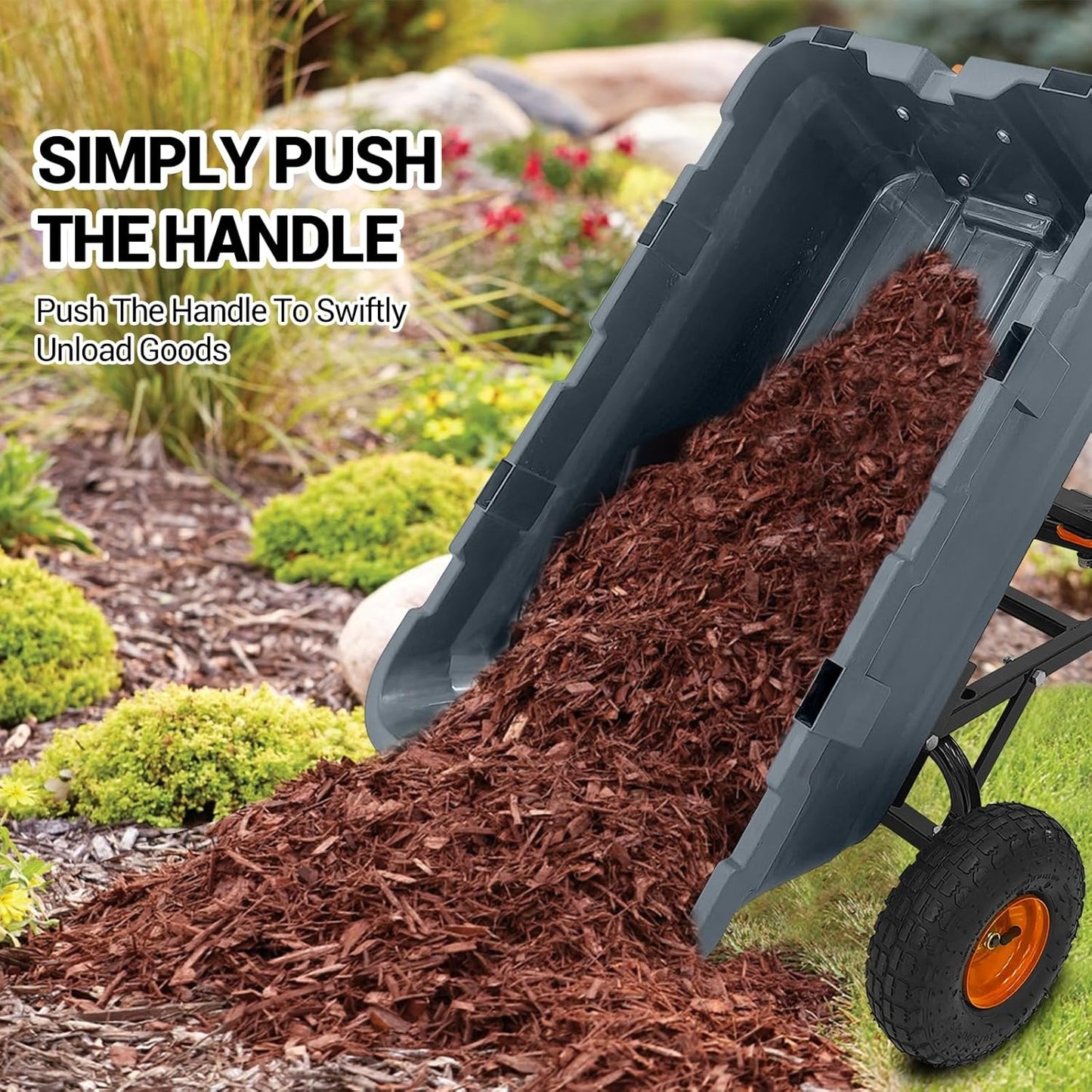 800 Lbs Garden Dump Cart With Steel Frame And Terrain Tires