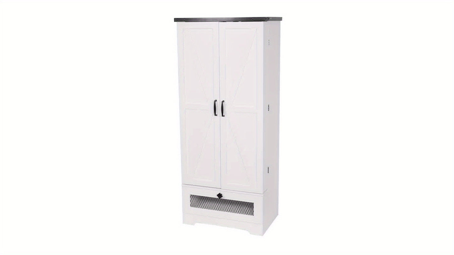 55 Inch Wooden Pantry Cabinet With Shelves And Drawer