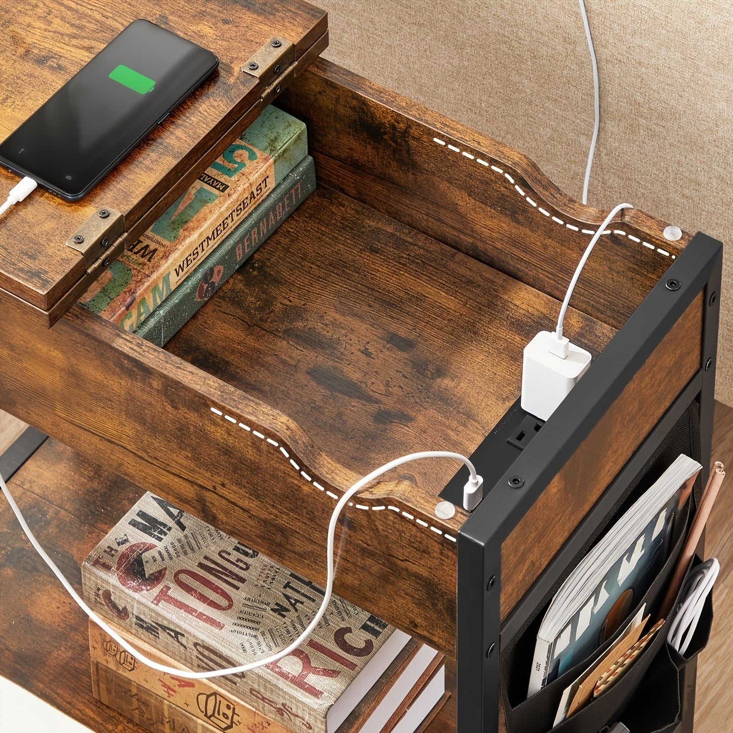 VASAGLE End Table With Storage And Charging Station For Living Room And Bedroom, Compact Side Table With Drawer