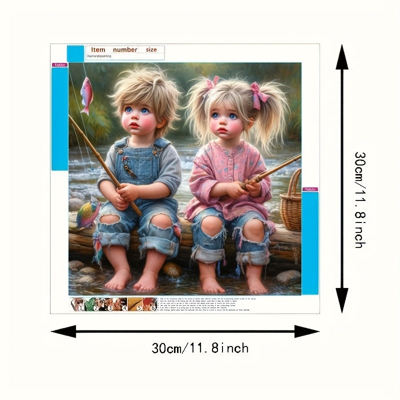 Diamond Art Mosaic Fishing Buddies Round Canvas Kit