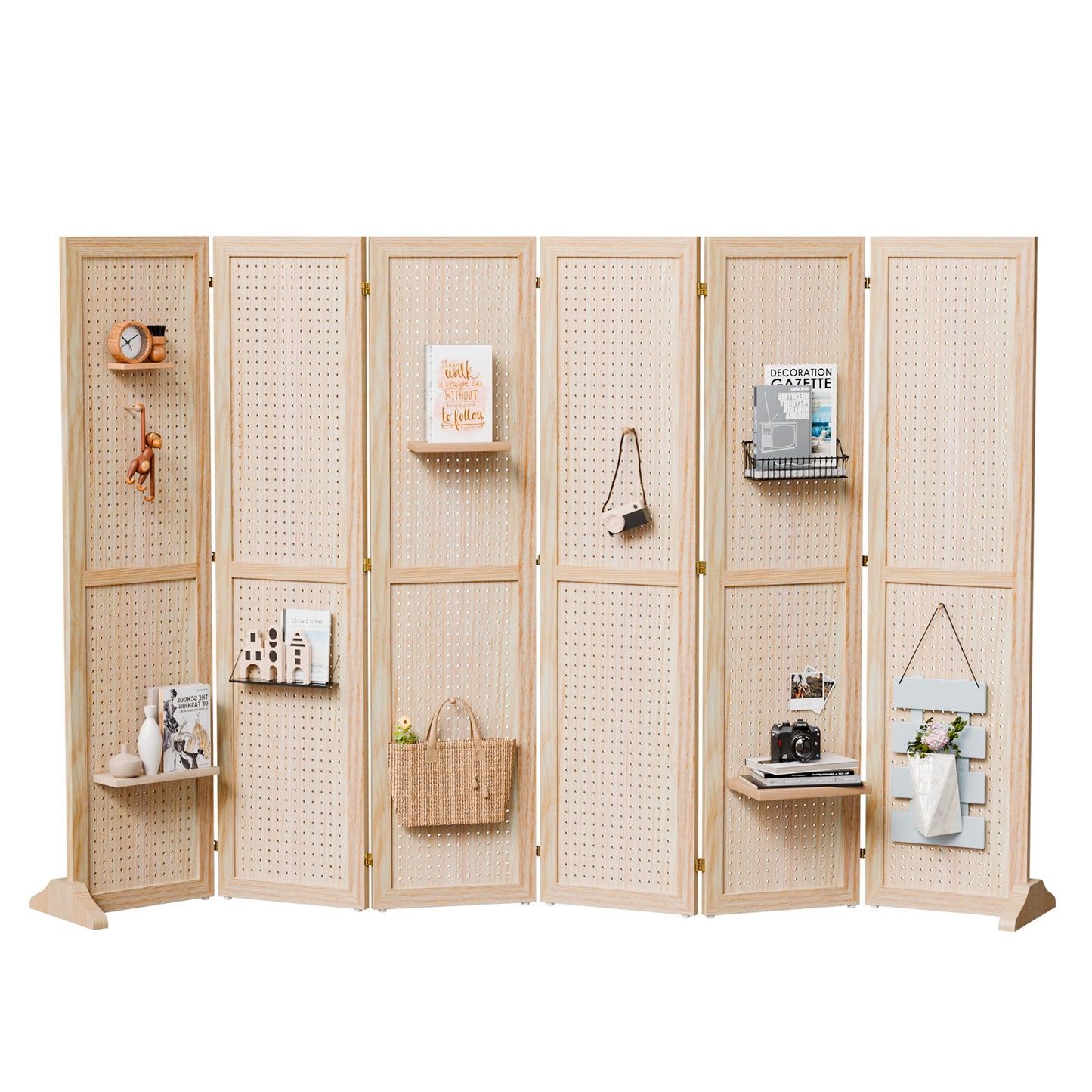 5 Ft Wood Freestanding Pegboard Room Divider Organizer