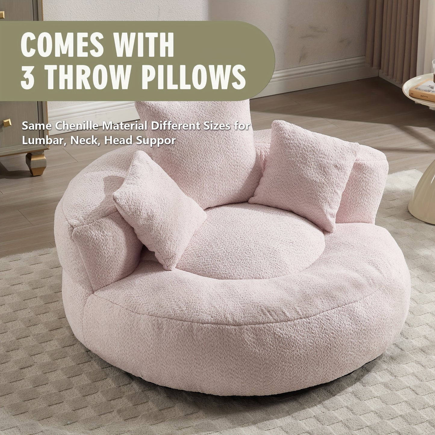 Plush Dark Blue Bean Bag Chair With Integrated Pillows