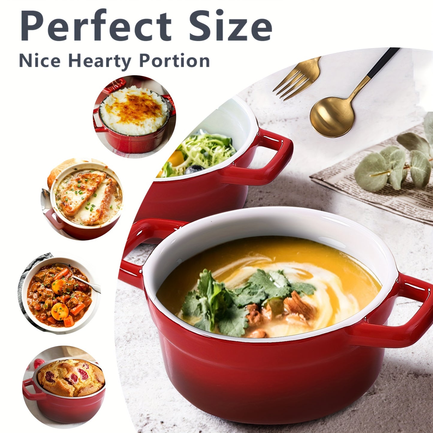 Mini Cocotte 12oz Ceramic Casserole Set Of 4 Red Oven Safe