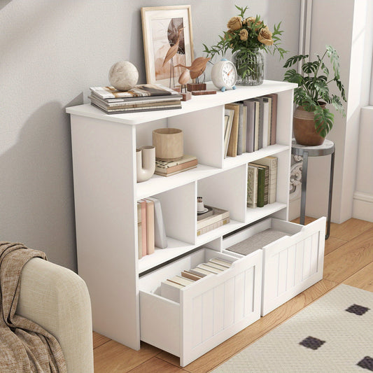 HOSEOKA White Vintage Cabinet With 8 Cubbies And Wheels
