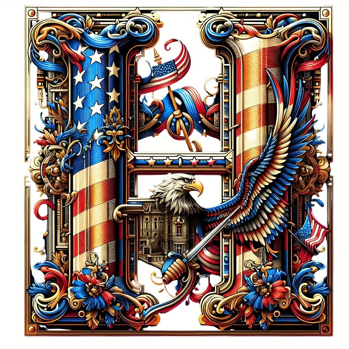DIY Diamond Art Eagle Flag Alphabet 5D Kit 25 Letters AZ