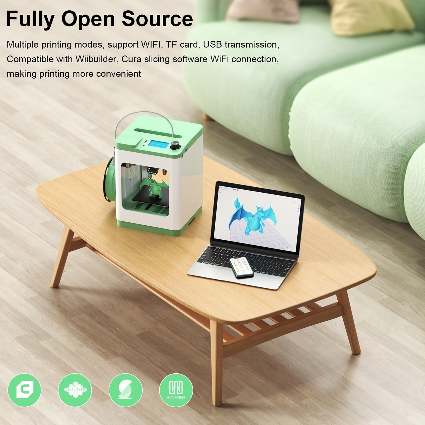 Tina2S 3D Printer With WiFi Cloud Printing Compact Design