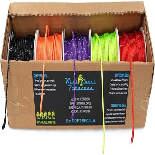 West Coast Paracord 550lb Box Set 100 Foot Spools 5 Colors